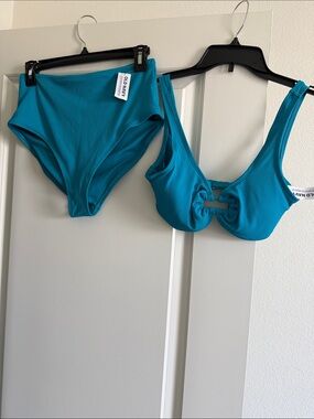 Old Navy Teal Ribbed Bikini Set with Knot Front Top